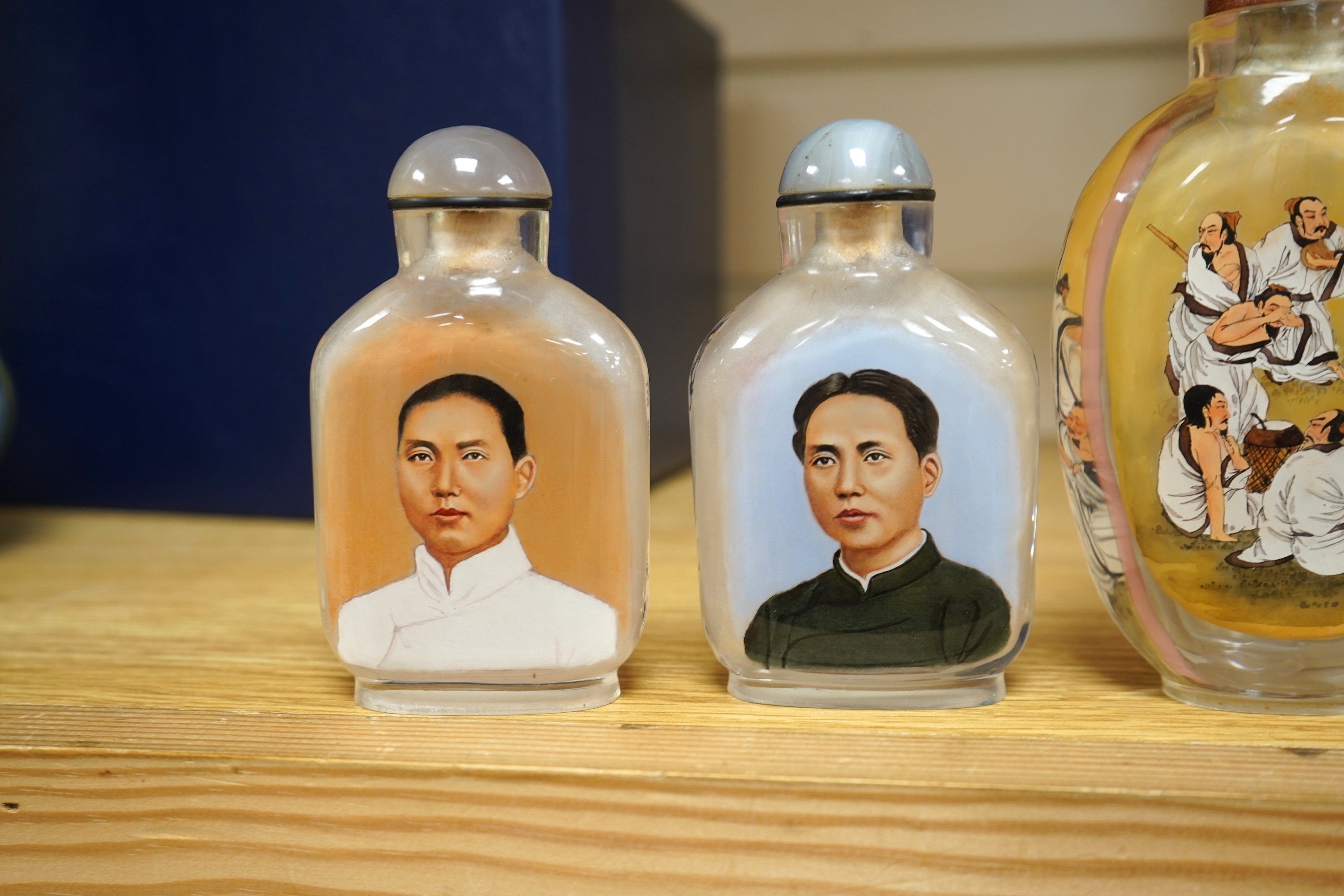 Four Chinese inside painted glass snuff bottles, 1960's-80's, tallest 13.5cm
